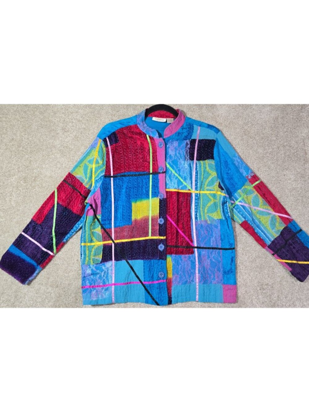 Studio Works Wearable Art Jacket Velvet Burnout Abstract Geometric Colorblock M
